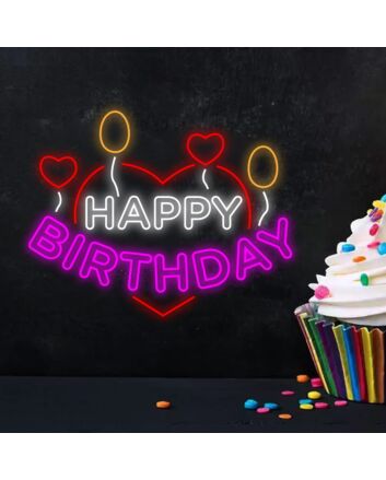 Happy Birthday Heart and Balloon Neon Sign