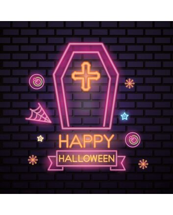 Pink Halloween Coffin Cross Neon Sign
