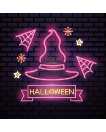Pink Witch Hat Halloween Neon Sign
