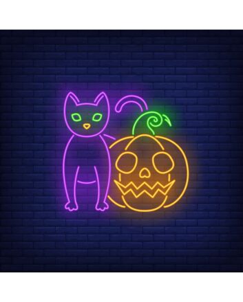Scary Pumpkin Cat Neon Sign