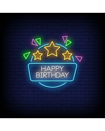 Star and Angles Happy Birthday Neon Sign