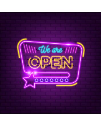 We Are Open With Star Icon Neon Sign