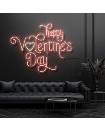 Happy Valentines Day With Heart Neon Sign