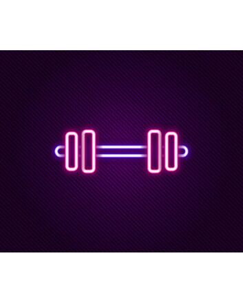 Glowing Neon Line Barbell Icon Isolated On Black Background