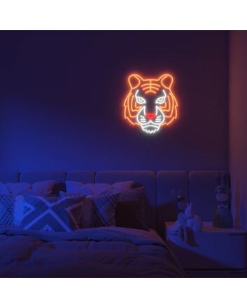 Orange And White Neon Tiger Sign Hung On Wall Of Room