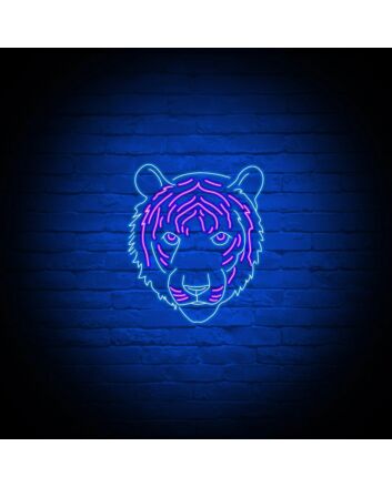 Neon Tiger Sign Hung On Brick Background