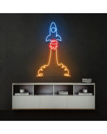 Neon Rocket Wall Decor For Room Party
