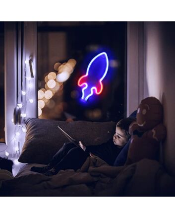 Led Neon Rocket Signs Light Wall Hanging Decor Blue And Red Signs