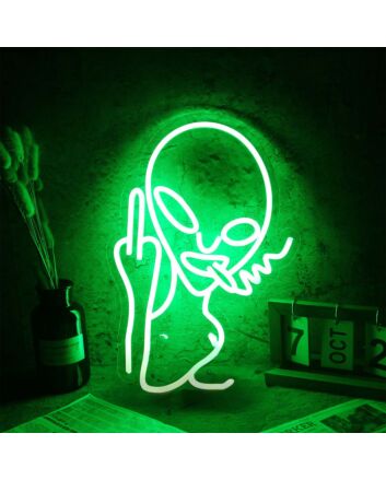 Alien With Middle Finger Neon Sign