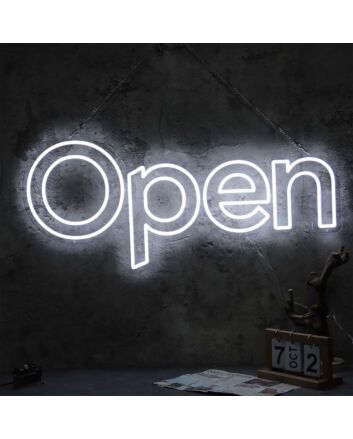 Open White Neon LED Sign
