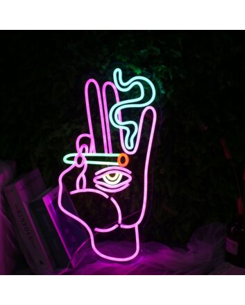 Hand With Eyes Smoking Neon Sign