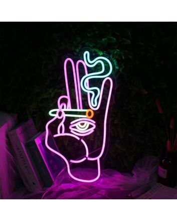 Hand With Eyes Smoking Neon Sign