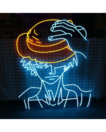One Piece Luffy Holding Hat Neon Sign