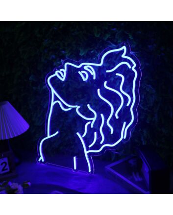 Beautiful Long haired Man Blue Neon Sign