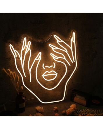 Half Face Formed By Two Beautiful Hands Neon Sign