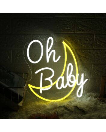 Oh Baby With Moon White Neon Sign