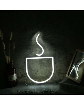 A Cup Of Hot Drink White Neon Sign