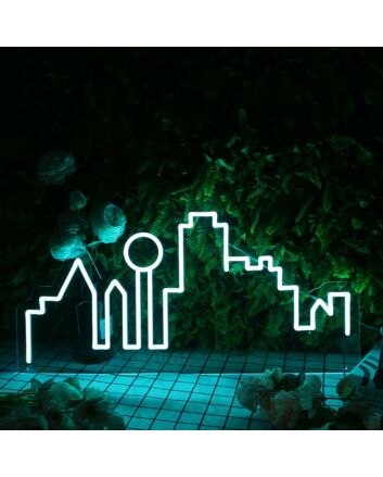 City Skyline Blue Neon Sign