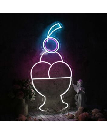 A Bowl Of Ice Cream with Cheery Neon Sign