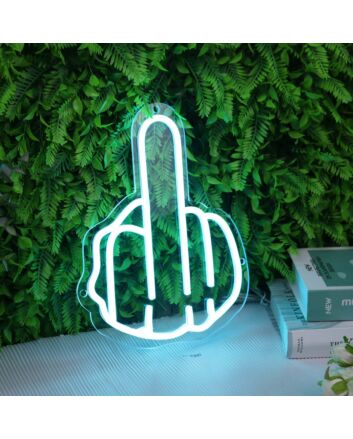 Middle Finger Blue Neon Sign