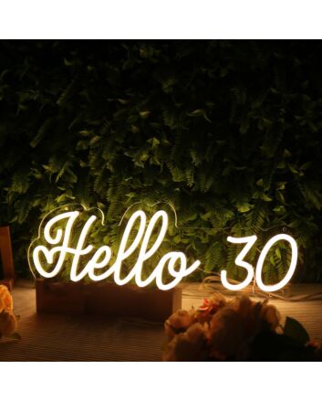 Hello 30 Yellow Neon Sign
