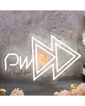PWR With Fast Forward Key White Neon Sign