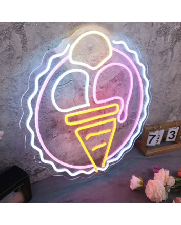Three Scoops Ice Cream Cone Custom Neon Sign