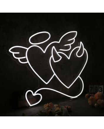 Angle And Devil Heart White Neon Sign