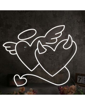 Angle And Devil Heart White Neon Sign