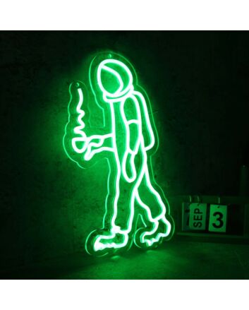 Walking Space Man Green Neon Sign