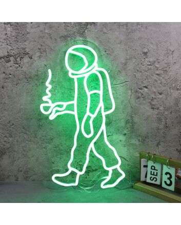 Walking Space Man Green Neon Sign