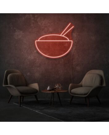 Bowl With Chopsticks Neon Asian Cuisine Delight