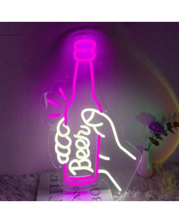 Customize Hand Holding a Beer Bottle Neon Cheers to Good Times