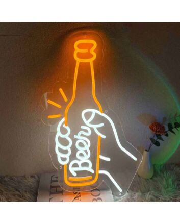 Customize Hand Holding a Beer Bottle Neon Cheers to Good Times