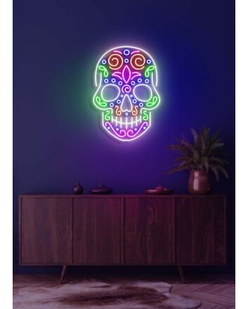 Skull Neon Reminder of Life's Edge and Vibrancy