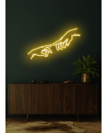 Touching hands Neon Connection and Humanity in Light