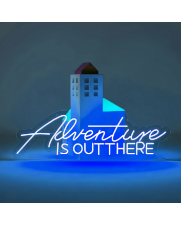 Neon sign &quot;Adventure is Out There&quot;