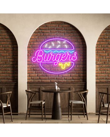 Customize Burgers Irresistible Neon for Fast Food Outlets