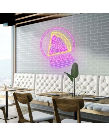 Customize Pizza Slice Circle Delight in Every Slice with Neon