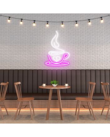 Coffee Cup Heart Warm Hearts with Charming Neon