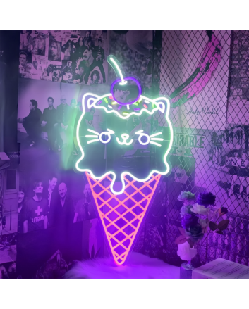 Purrfect Treat Cat Shaped Ice Cream Neon Sign