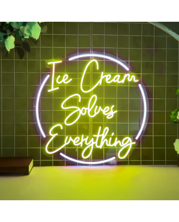 Sweet Serenity Ice Cream Solves Everything Neon Sign