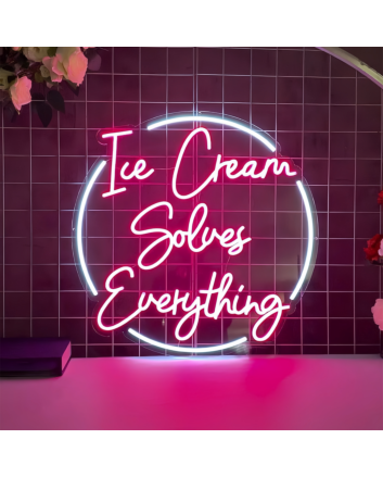 Sweet Serenity Ice Cream Solves Everything Neon Sign