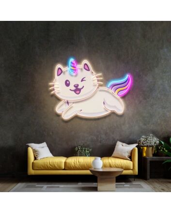Cat Unicorn Flying Led Neon Sign Light Pop Art