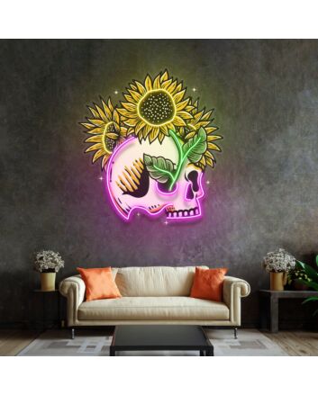 Skull Sun Flowers Led Neon Sign Light Pop Art