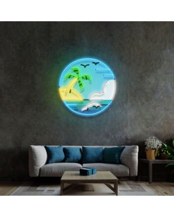 Hawaii Beach Circle Led Neon Sign Light Pop Art