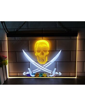 Pirates Skull and Swords Two Tone Hanging Neon Sign
