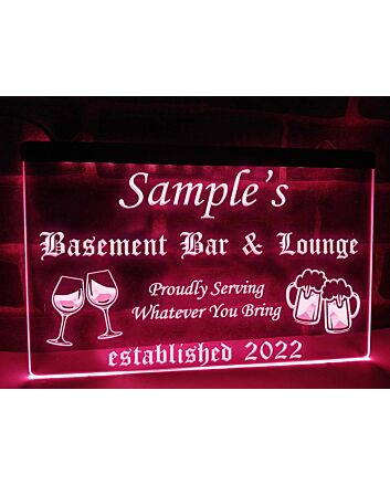 Basement Bar and Lounge Personalized Hanging Neon Sign