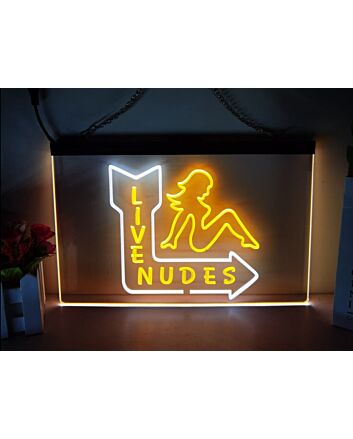 Live Nudes Two Tone Hanging Neon Sign