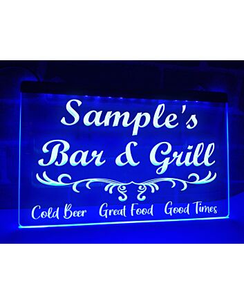 Bar and Grill Personalized Hanging Neon Sign